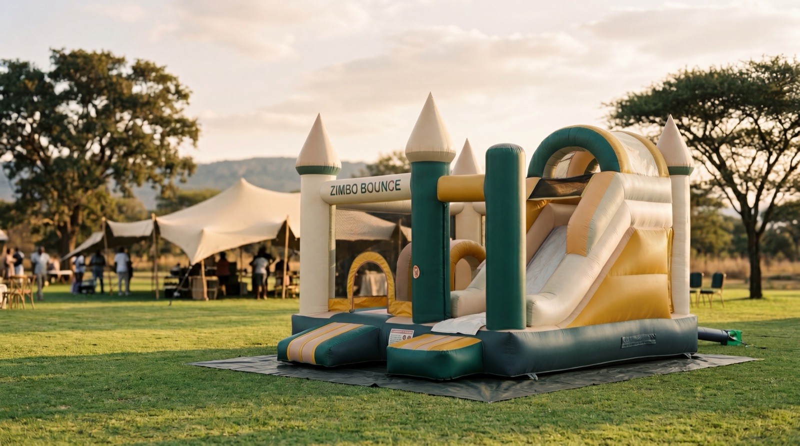 Children playing on a hired jumping castle