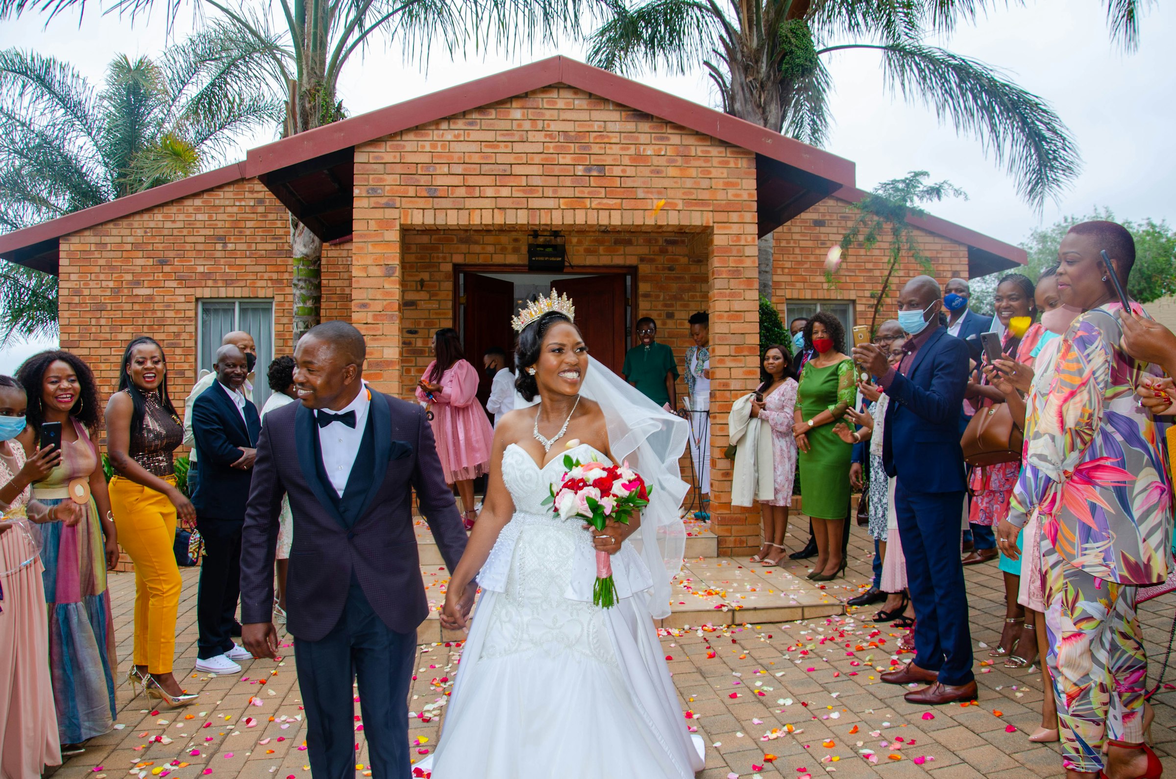 Couple at wedding ceremony, formal attire