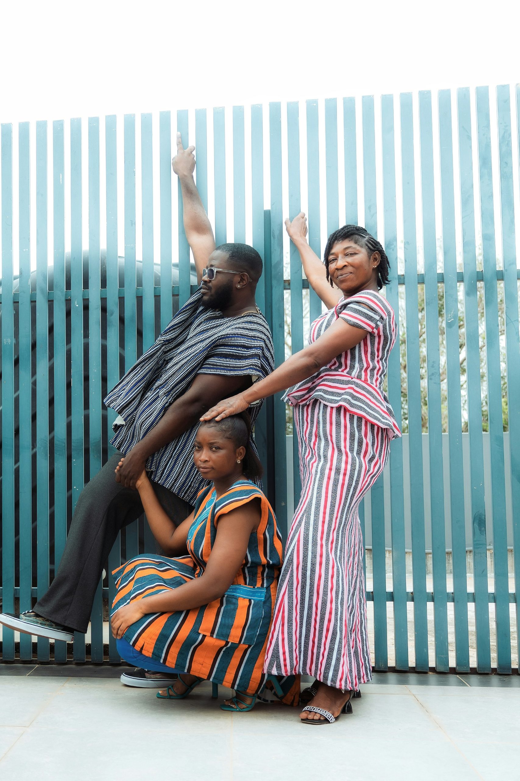 Family in matching traditional attire