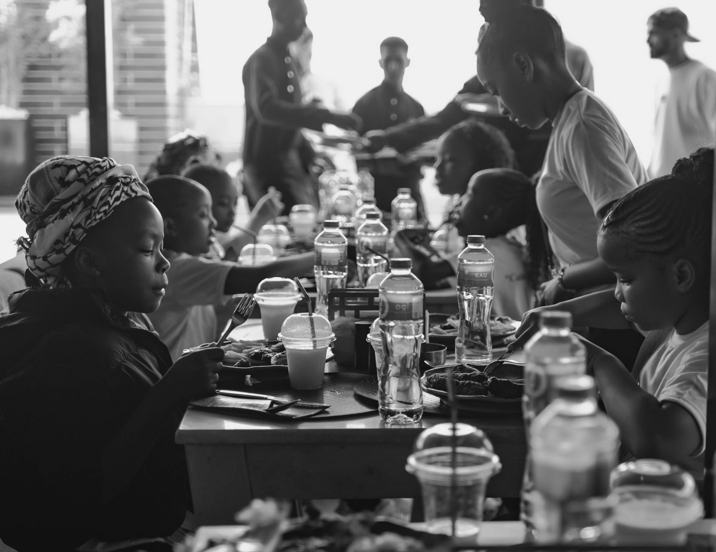 Corporate dining, long table interaction
