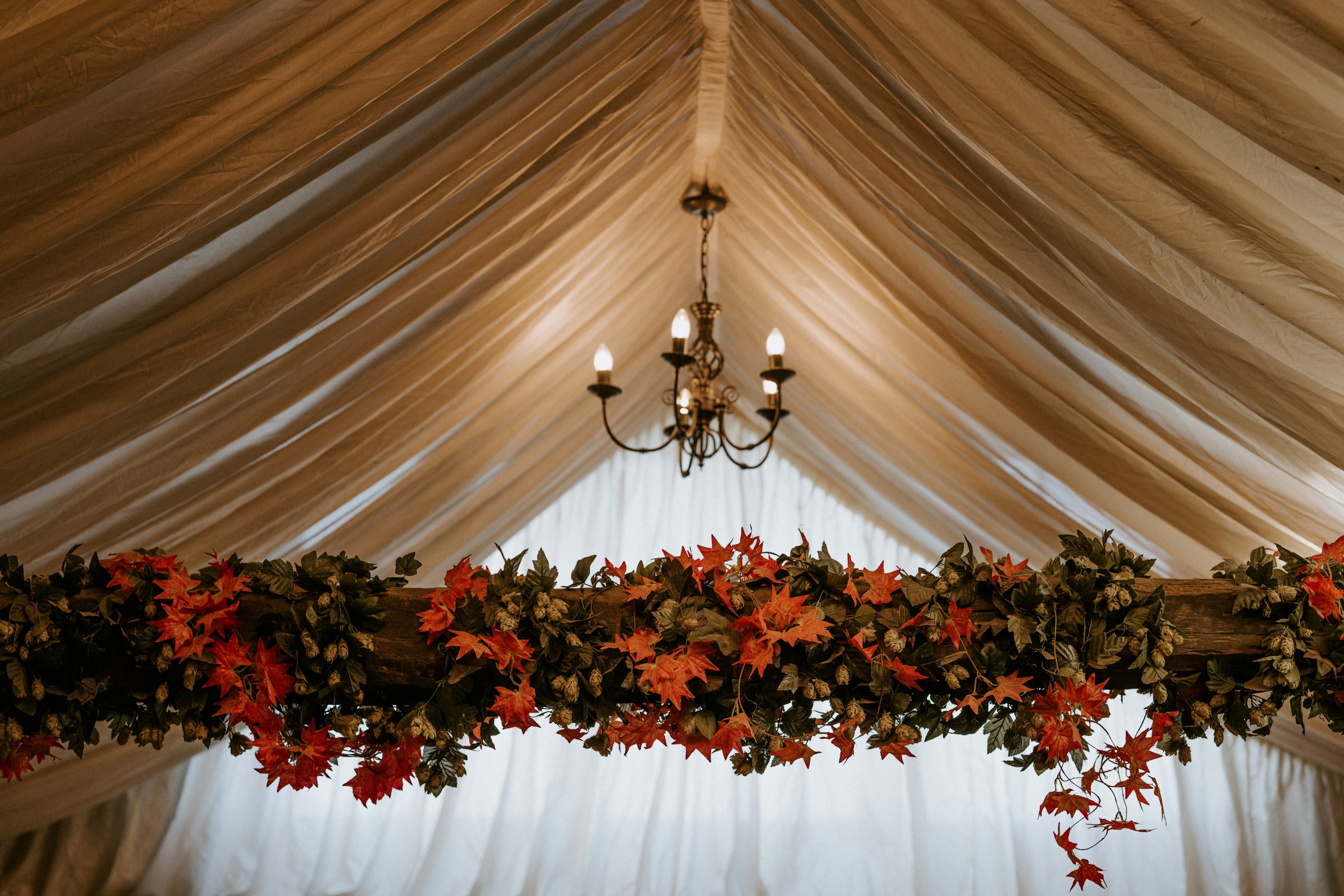 Formal venue chandelier, memorial reception